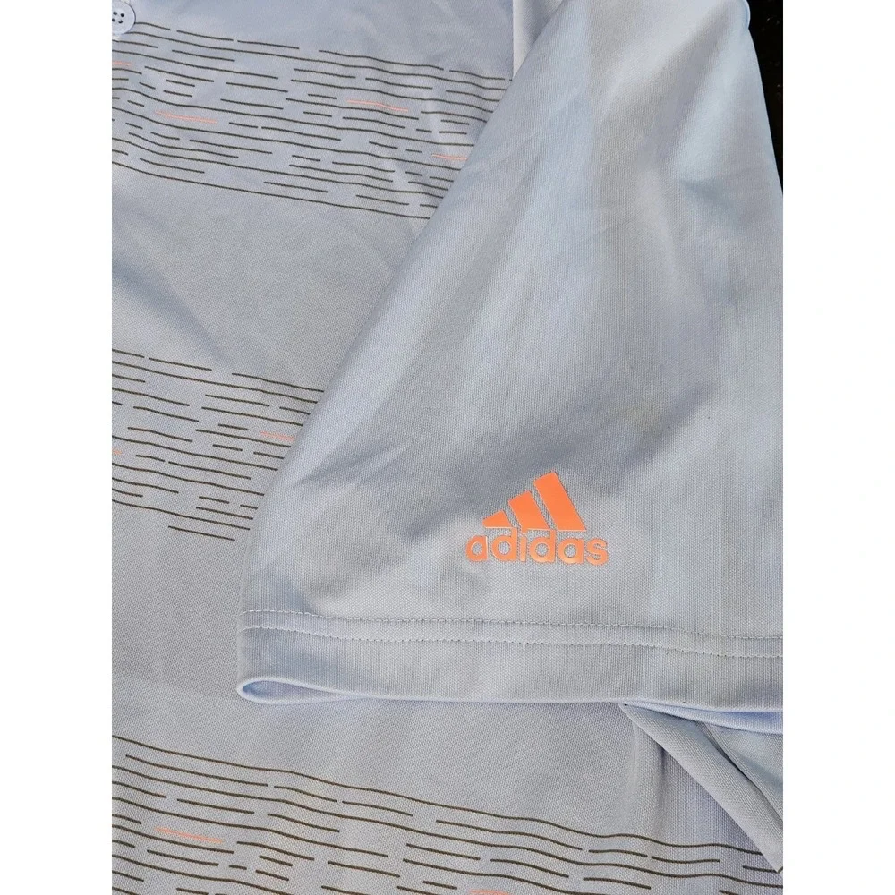 Adidas‎ Mens XL Baby Blue Grey Golf Polo Striped Shirt